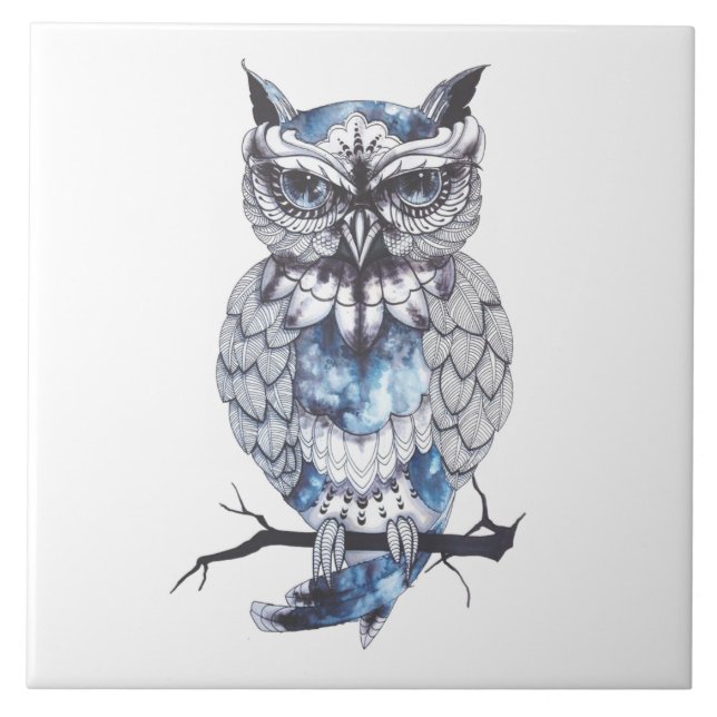 Illustrated Owl design Ceramic Tile (Front)