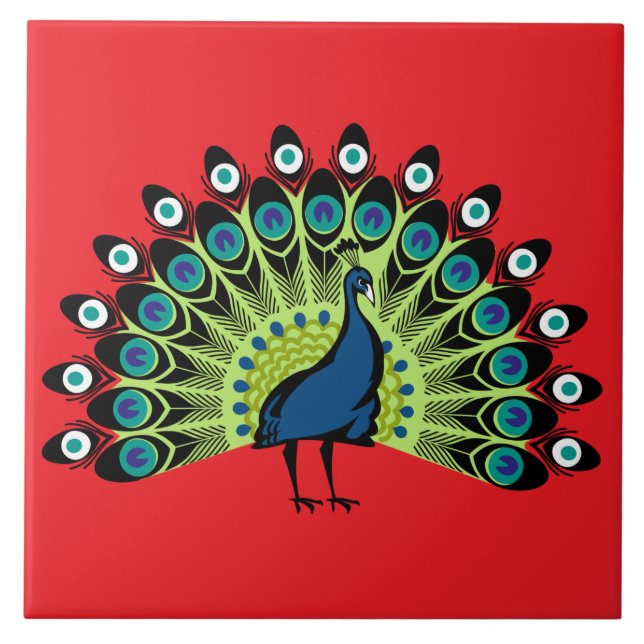 illustrated Peacock Ceramic Tile (Front)
