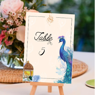 illustrated peacock style muslim Table Card