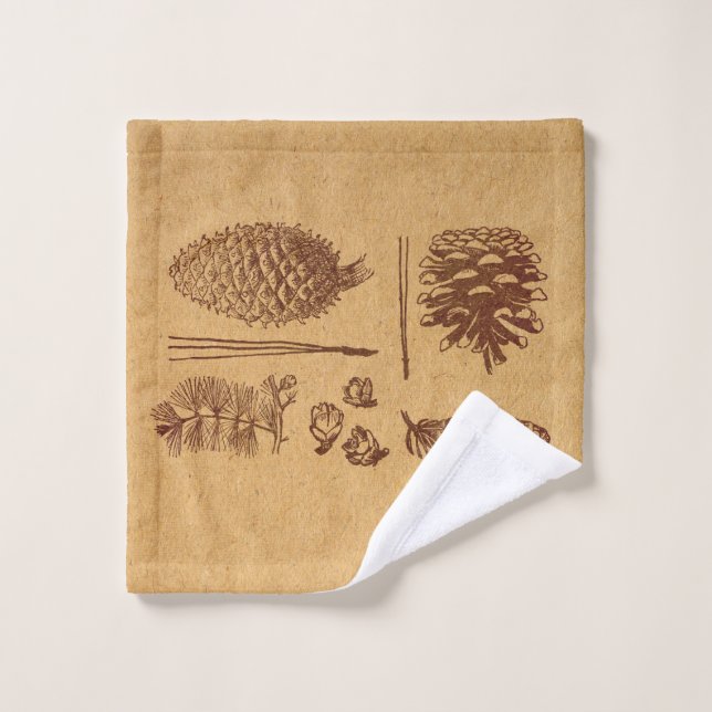 Illustrated Pine Cones Vintage Pinecone Art Wash Cloth (Wash Cloth)