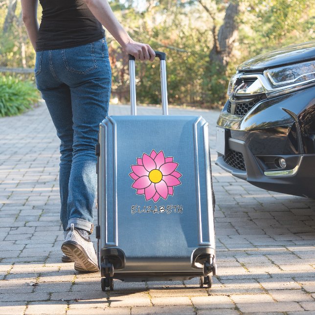 Illustrated Pink Flower with Text Stickers (Suitcase Insitu)