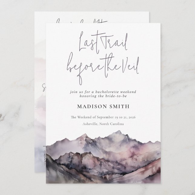 Illustrated Pink Mountain Bachelorette Weekend Invitation (Front/Back)