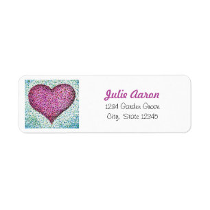 Illustrated Pointillism Pink Heart Return Address Label