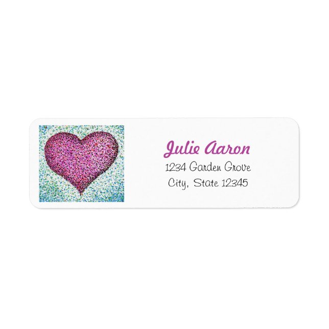 Illustrated Pointillism Pink Heart Return Address Label (Front)