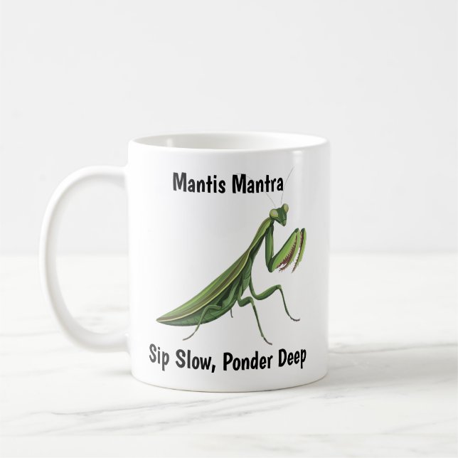 Illustrated Praying Mantis Personalised Coffee Mug (Left)