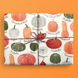 Illustrated Pumpkin Types with Labels Wrapping Paper