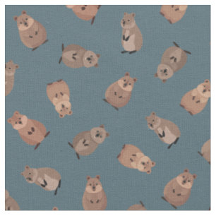Illustrated Quokkas on Gray-Blue Fabric