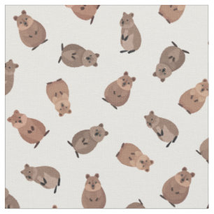Illustrated Quokkas on White Fabric