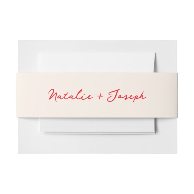 Illustrated Red Handwritten Retro Fun Wedding Invitation Belly Band (Front Example)