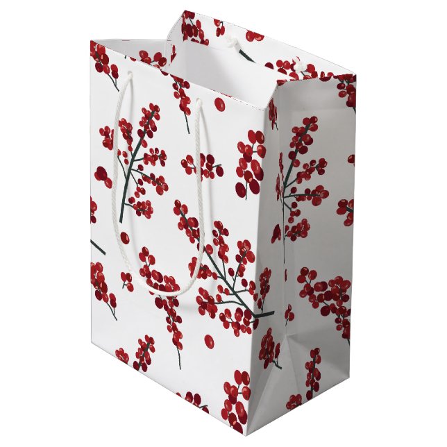 Illustrated Red Holly Berries Gift Bag (Back Angled)