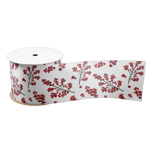 Illustrated Red Holly Berries Satin Ribbon