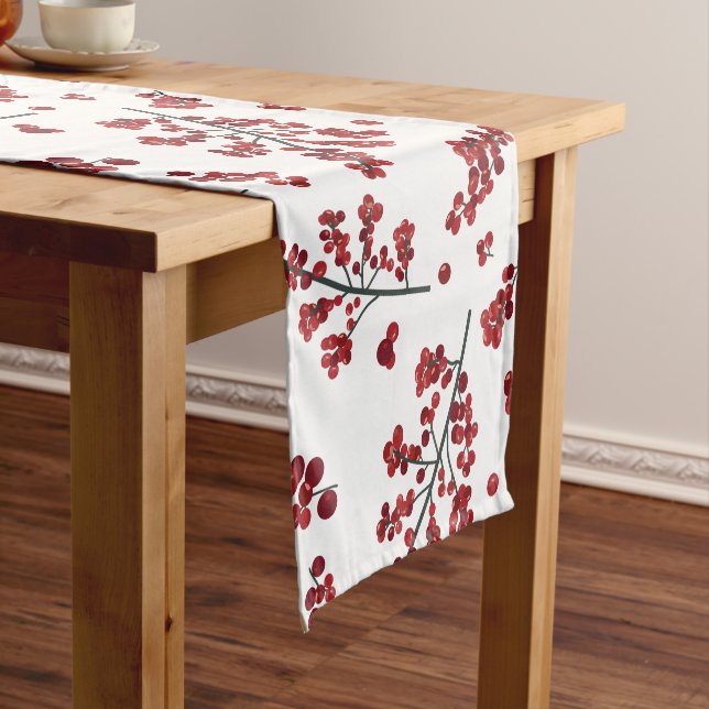 Illustrated Red Holly Berries Table Runner (In Situ)