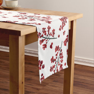 Illustrated Red Holly Berries Wrapping Paper Short Table Runner