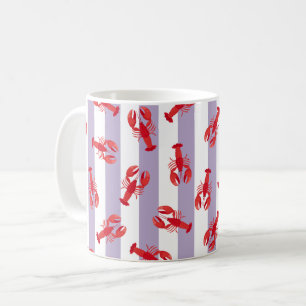 Illustrated Red Lobsters on Light Purple Stripes Coffee Mug
