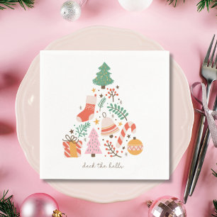 Illustrated Retro Christmas Deck the Halls Napkin