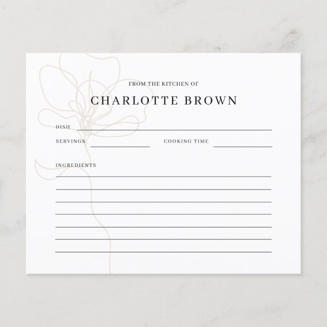 Illustrated Rose Name Recipe Card (Front)
