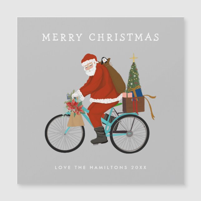 Illustrated Santa Riding a Bicycle Custom Colour (Front)