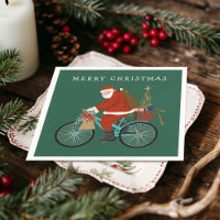 Illustrated Santa Riding a Bicycle Custom Colour