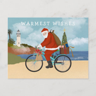 Illustrated Santa Riding a Bicycle Summer Holiday
