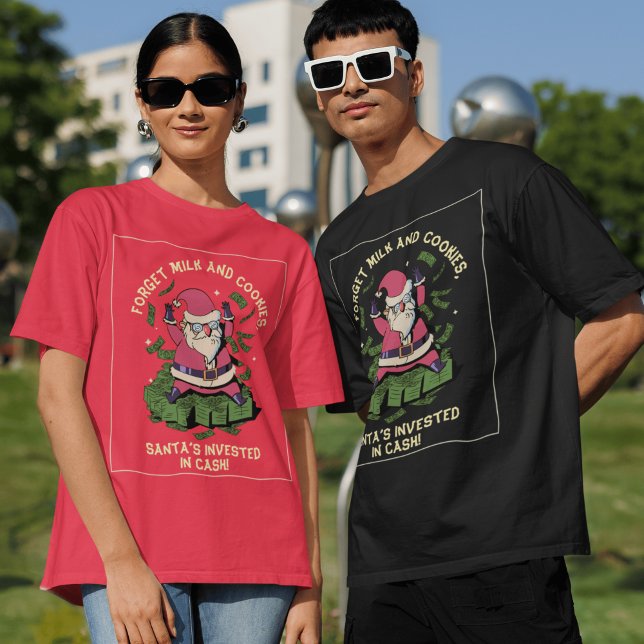 Illustrated Santa Sitting On a Pile of Money Xmas T-Shirt (Creator Uploaded)