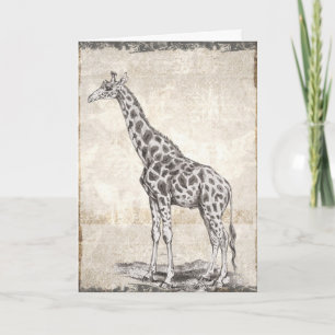 Illustrated Sepia Giraffe Happy Birthday Card