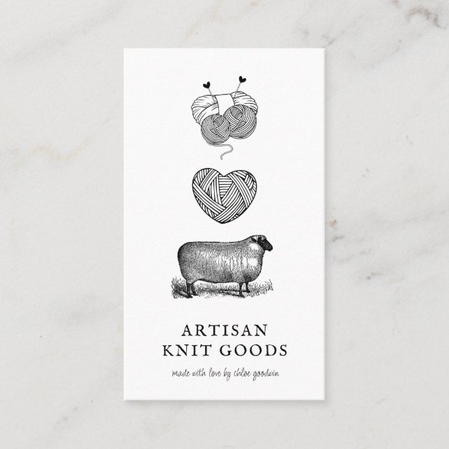 Illustrated Sheep Yarn Knitting Business Card (Front)