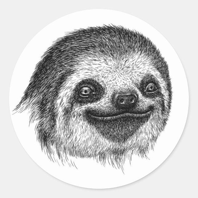Illustrated Sloth Face Classic Round Sticker (Front)