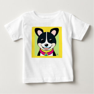 Illustrated Smiling Dog With Collar Baby T-Shirt
