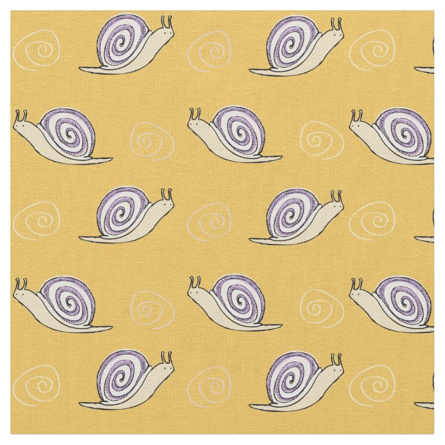 Illustrated Snail and Swirls Pattern Fabric (Close Up)