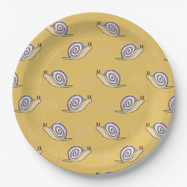 Illustrated Snails and Swirls Pattern Paper Plate (Front)