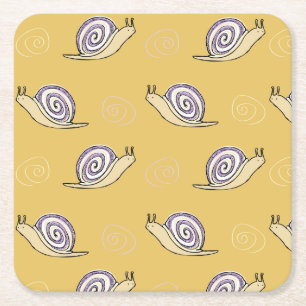 Illustrated Snails and Swirls Pattern Square Paper Coaster