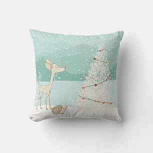 Illustrated Snowy Christmas Pillow