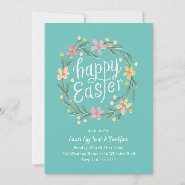 Illustrated Spring Wreath Easter Egg Hunt Invitation (Front)