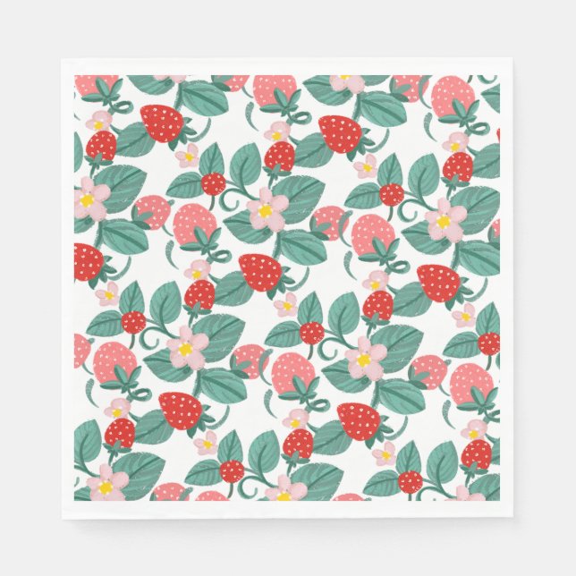 Illustrated Strawberry Berry Sweet Baby Shower Napkin (Front)
