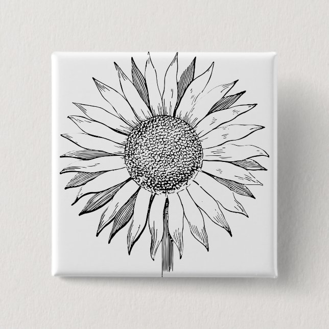 Illustrated Sunflower 15 Cm Square Badge (Front)