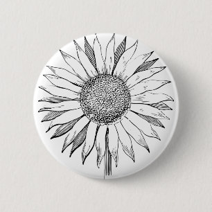Illustrated Sunflower 6 Cm Round Badge