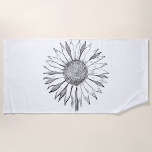Illustrated Sunflower Beach Towel