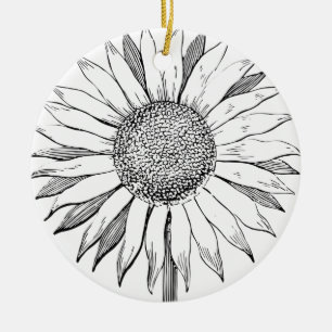 Illustrated Sunflower Ceramic Ornament