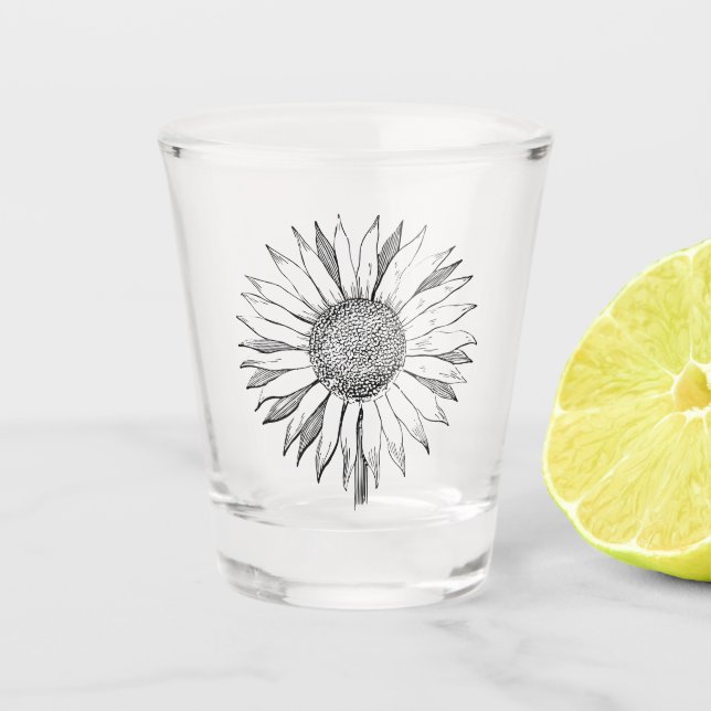 Illustrated Sunflower Shot Glass (Front)