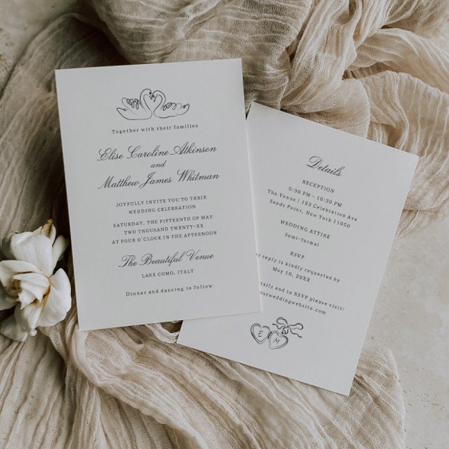 Illustrated Swans Whimsical All in One Wedding Invitation (Creator Uploaded)