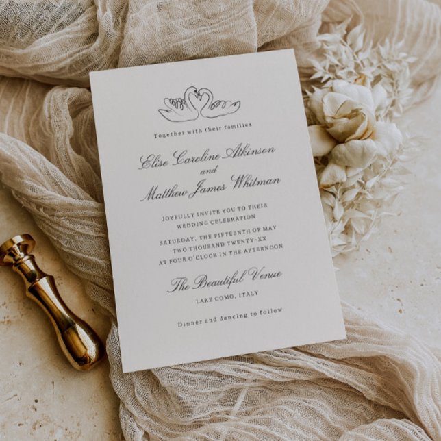 Illustrated Swans Whimsical Wedding Invitation (Creator Uploaded)