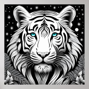 Illustrated Tiger Face Poster