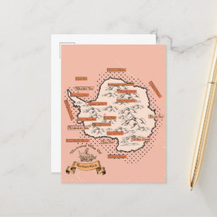 Illustrated Travel map Antarctica Announcement Postcard