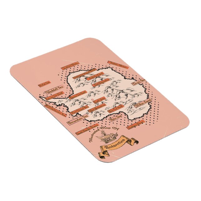 Illustrated Travel map Antarctica Magnet (Right Side)