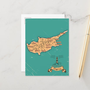 Illustrated Travel map Cyprus Announcement Postcard
