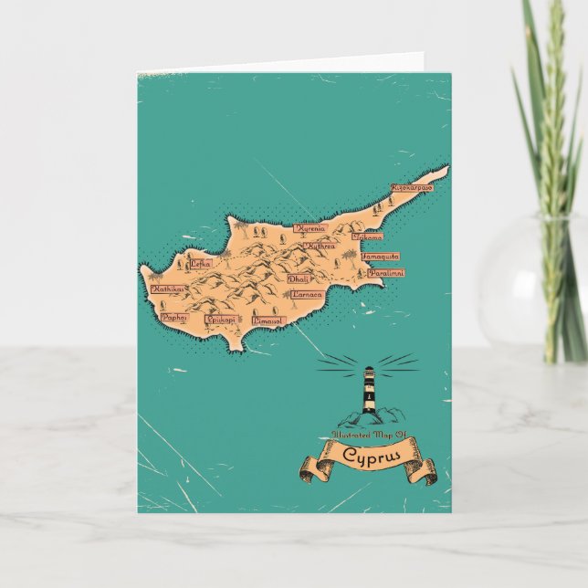 Illustrated Travel map Cyprus Invitation (Front)