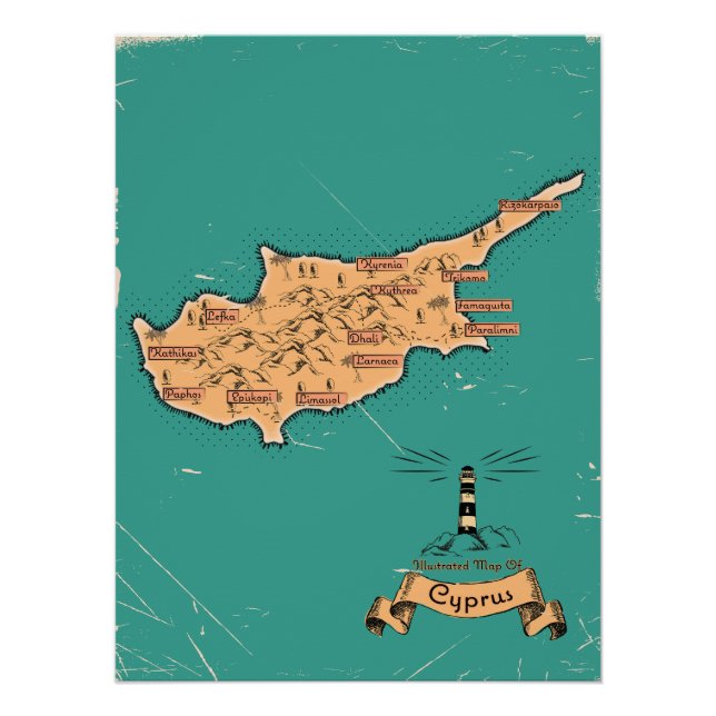 Illustrated Travel map Cyprus Poster (Front)