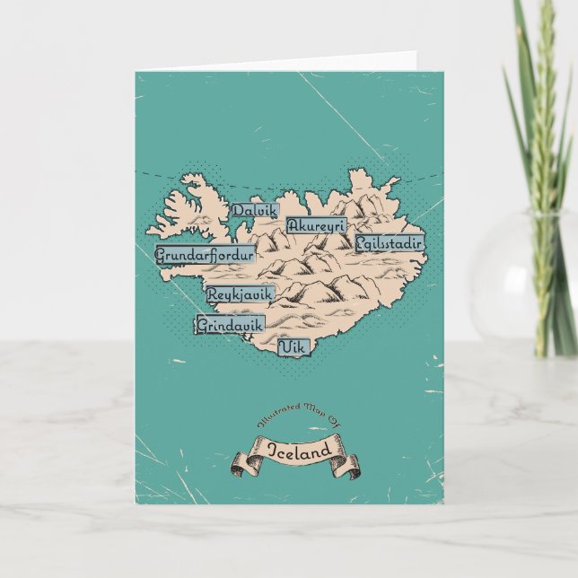 Illustrated Travel map Iceland Invitation (Front)