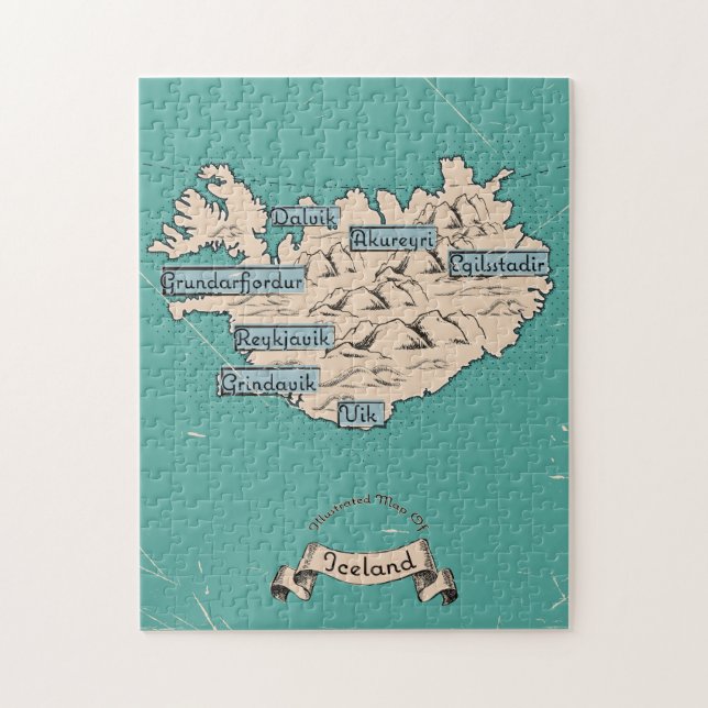 Illustrated Travel map Iceland Jigsaw Puzzle (Vertical)
