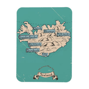 Illustrated Travel map Iceland Magnet